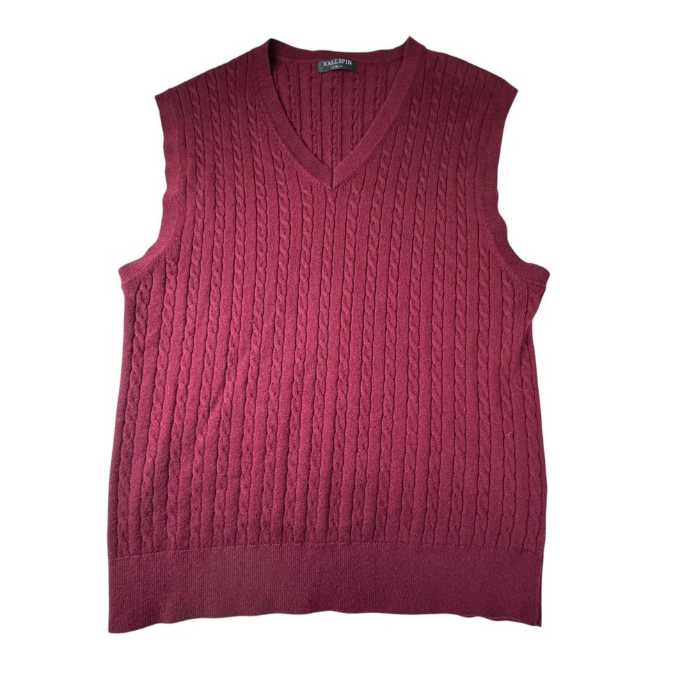 KALLSPIN Sweater Vest Mens‎ Size XL WOOL BLEND Burgundy Red Career Office Preppy